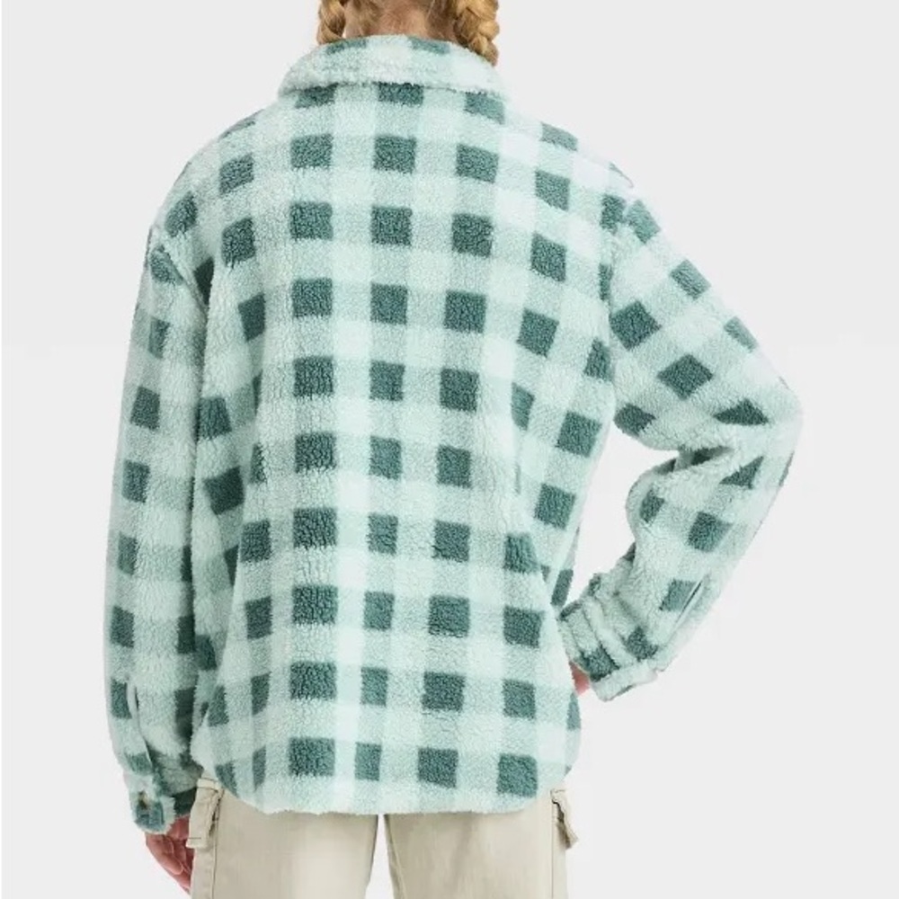 Art Class Girls' Faux Shearling Plaid Shacket - Teal Green - Picture 2 of 5